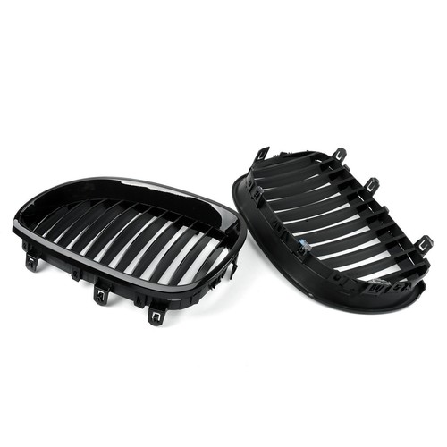 Pair Gloss Black Front Kidney Grill Grille For BMW E60 E61 5 Series M5 2003~2010 - Picture 6 of 6