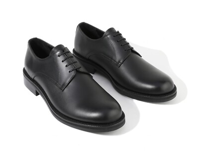 Firenze Atelier Men's Matte Black Leather Round Toe Lace-up Oxford Derby Shoes