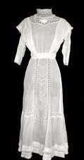 VERY RARE ANTIQUE EDWARDIAN HIGH NECK COTTON EMBROIDERED AND LACE DRESS SIZE 4
