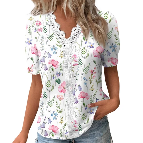 Womens Base Loose Short Pullover Summer Tops Sleeve V neck Ladies Shirt Blouse - Bild 63 von 64