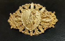 VINTAGE MID CENTURY GOLD TONE MOTHER/CHILD ORNANT SCROLL HAIR CLIP MADE N FRANCE