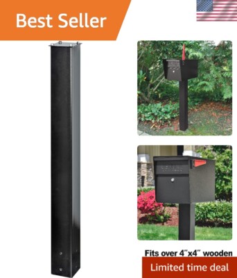 In-Ground Mailbox Post   43'' Black Heavy-Gauge Steel with Hardware Included