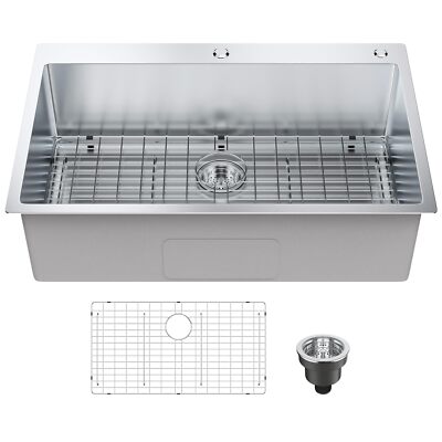 VEVOR Kitchen Sink, 304 Stainless Steel Drop-In Sinks, Top Mount Single Bowl Bas