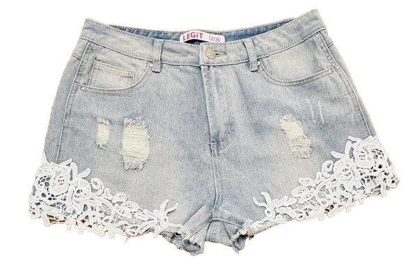 LEGIT Blue Denim Shorts Size 12 with White Lace