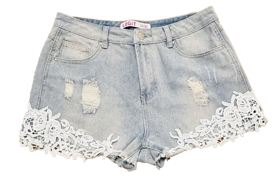 LEGIT Blue Denim Shorts Size 12 with White Lace