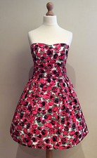 WAREHOUSE ROSE DRESS SIZE 10 PROM WEDDING RED BLACK GREEN COTTON