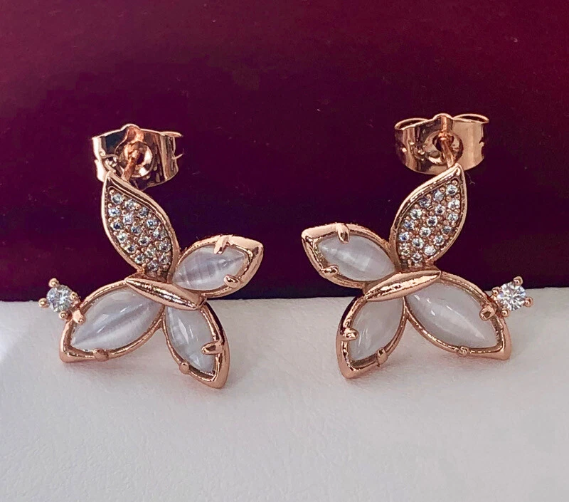 Edel Schmetterlinge Ohrringe Ohrstecker Perlmutt Zirkonia 750er RG 18K Rosegold - Bild 2 von 4