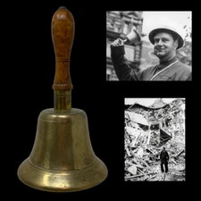 WWII British Blitz London A.R.P Warden Brass Hand Bell Air Raid Bell COA