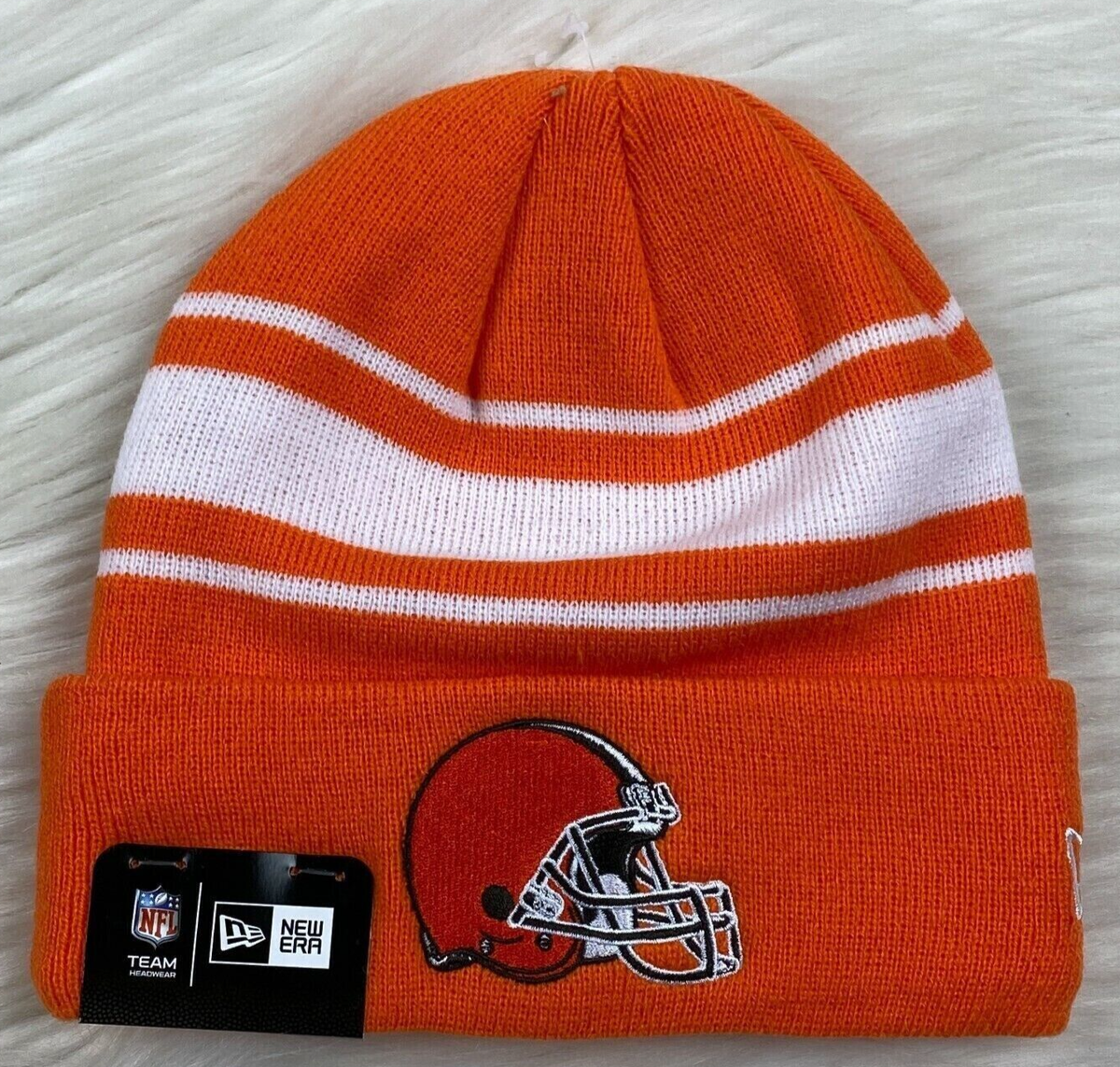 Cleveland Browns Orange New Era Striped Cuffed Knit Beanie Hat