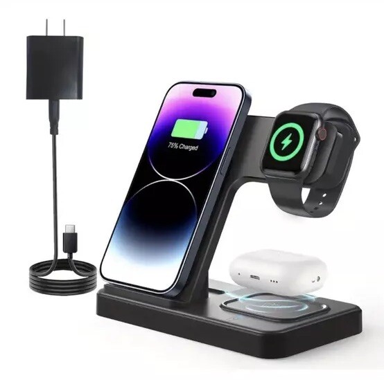 Charging Station 3 In 1, Fast Wireless Charger Stand for Phone Watch And AirPods-image