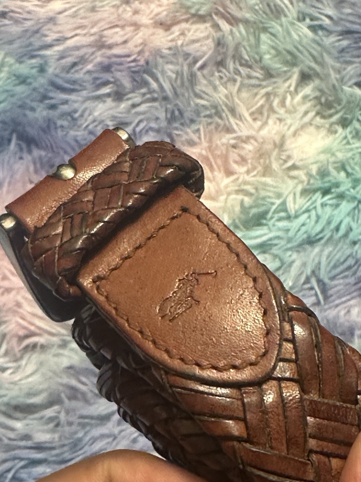 VTG POLO Ralph Lauren Belt 38 Dark Brown Woven Leather Distressed Brass Buckle