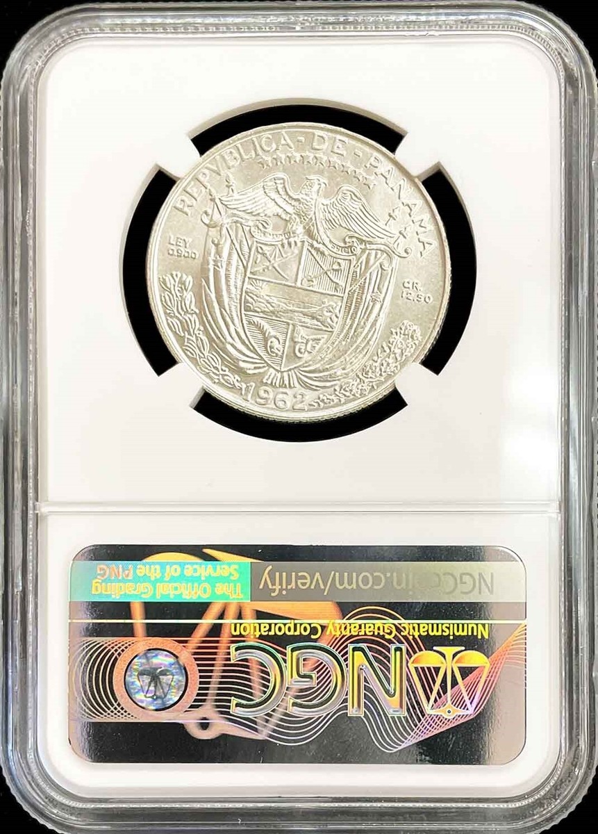 1962 SILVER PANAMA 1/2 BALBOA VASCO NUNEZ COIN NGC MINT STATE 64