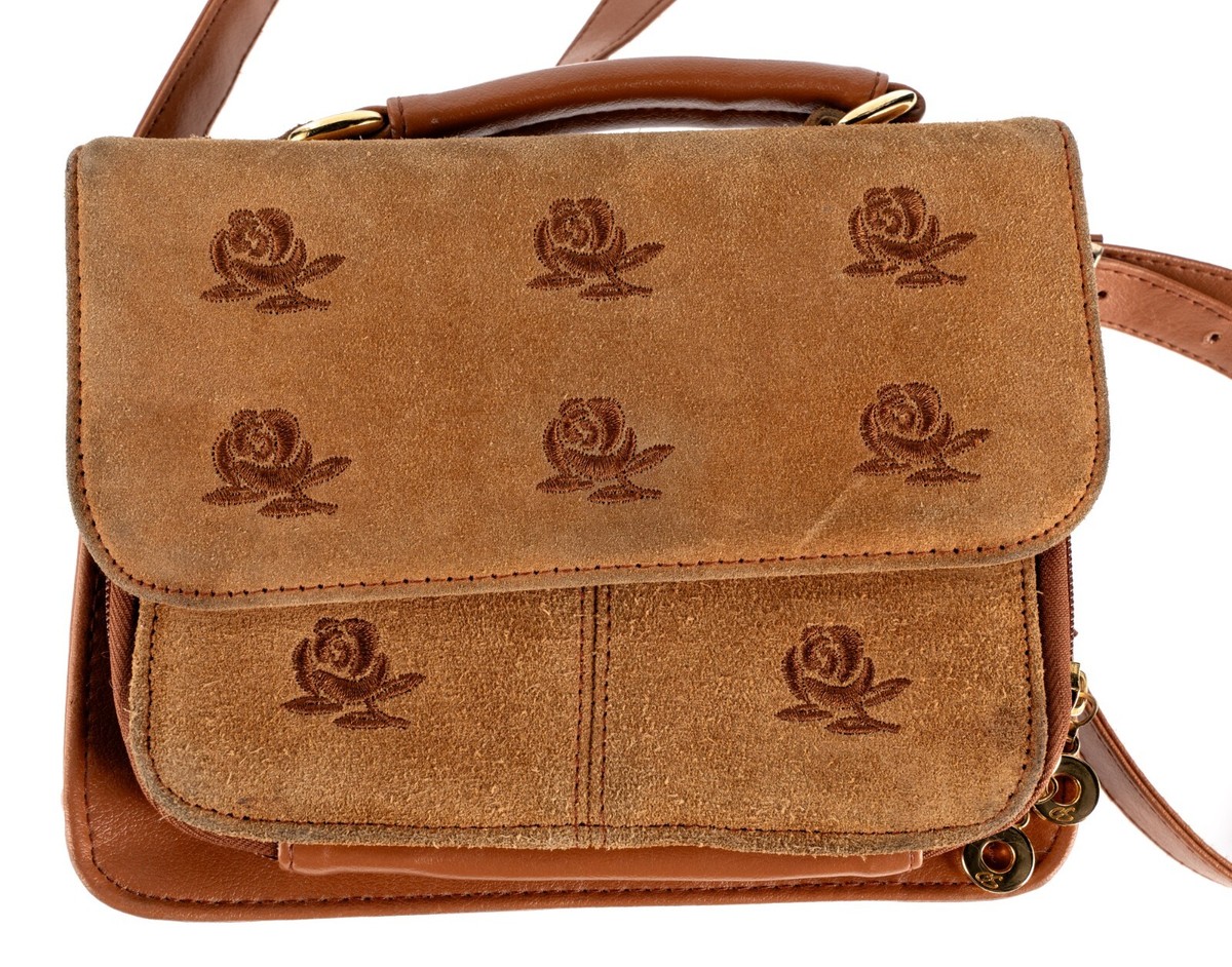 Vintage Chenson Crossbody w/ Mirror Small Dark Tan Leather