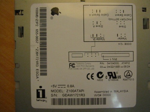 Iomega Z100ATAPI Internal Zip 100 IDE Drive w/ Gray Bezel 04104D00 Apple - Afbeelding 3 van 3