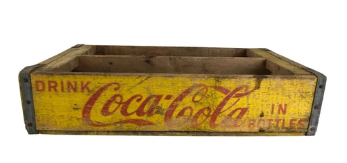 Vtg Original Coke Coca-Cola Yellow Wooden Crate Wooden Case Chattanooga