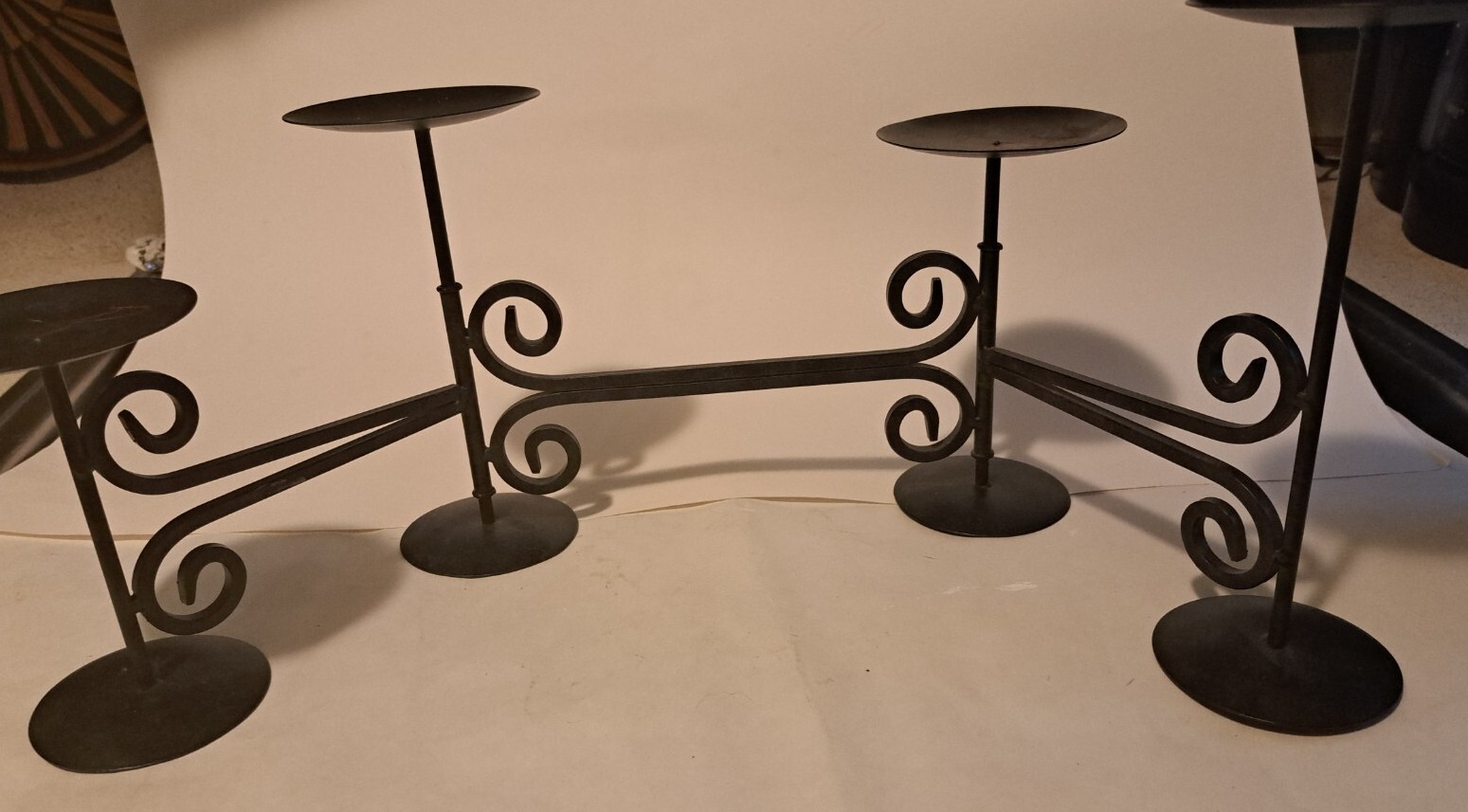 Wrought Iron Adjustable 4-Arm Pillar Candle Holder Black Fireplace Centerpiece