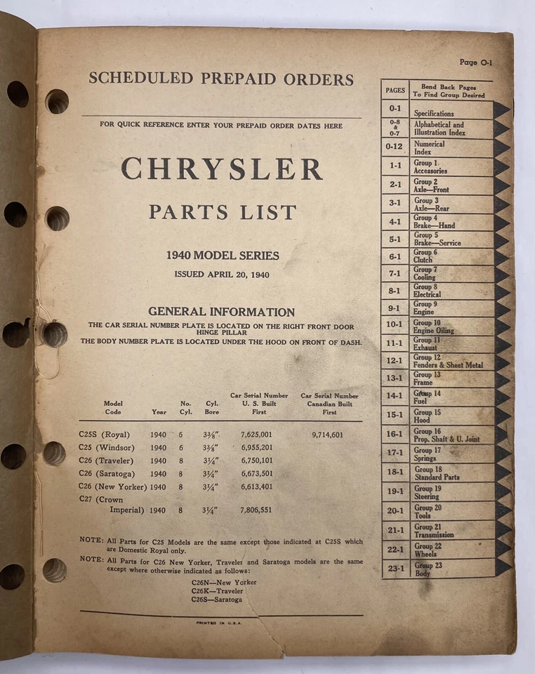 Catalogo Parti Per Auto Passeggeri Chrysler New Yorker Master Del 1940. - Immagine 3 di 4