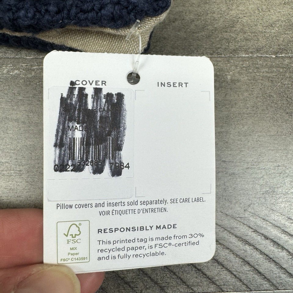 Pottery Barn Textured Solid Slub Pillow Cover 20”x20” Cobalt Dark Blue