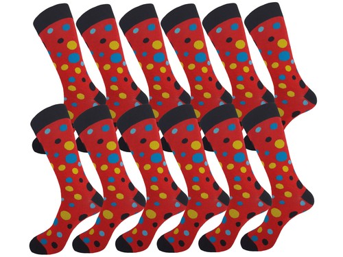 1-6-12 Pk Men's Dress Socks RED BLACK Polka Dot Cotton Wedding Socks 10-13 - Picture 11 of 11