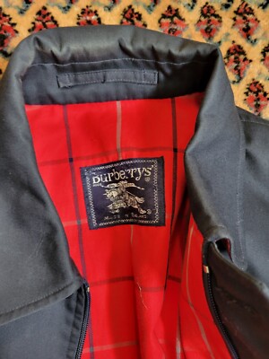 mens burberry zip jacket coat navy blue red lining vintage 1980s