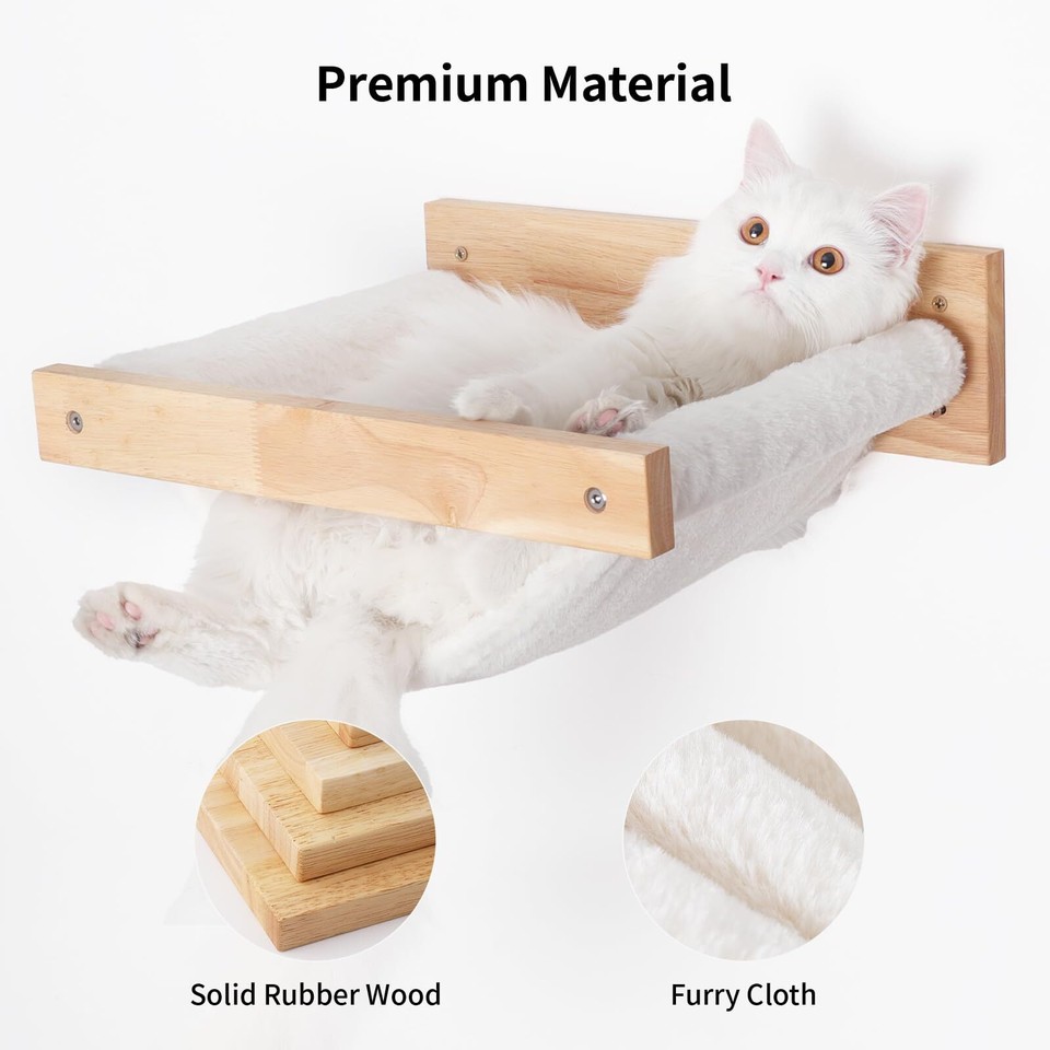 Cat Hammock Wall Mounted, Kitty Beds and Perches, Wooden Cat Wall