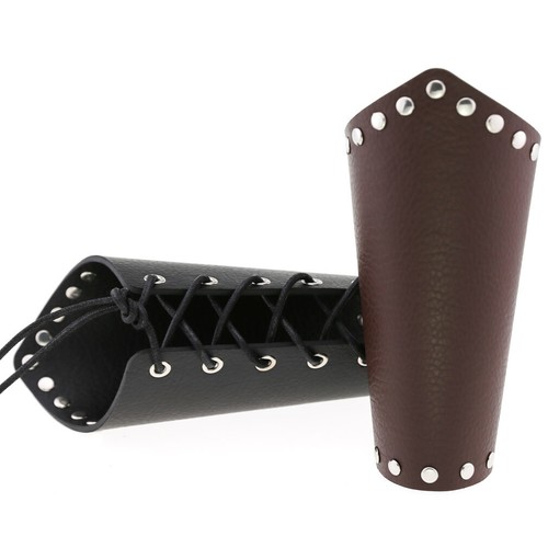 Gothic Armor PU Leather Wrist Bracers Alloy Rivet Decor Medieval Wrist Guard - Picture 2 of 19