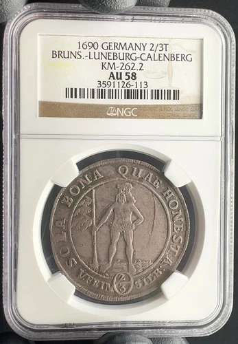 1690 Germany Brunswick Luneburg Calenberg Wildman 2/3 Thaler NGC AU58 w/ HD Vid