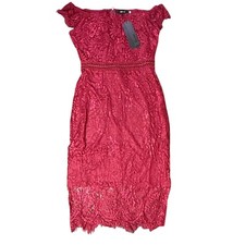 Allanwell Lace Cocktail Dress Off Shoulder Party Mini Dress Red Size S