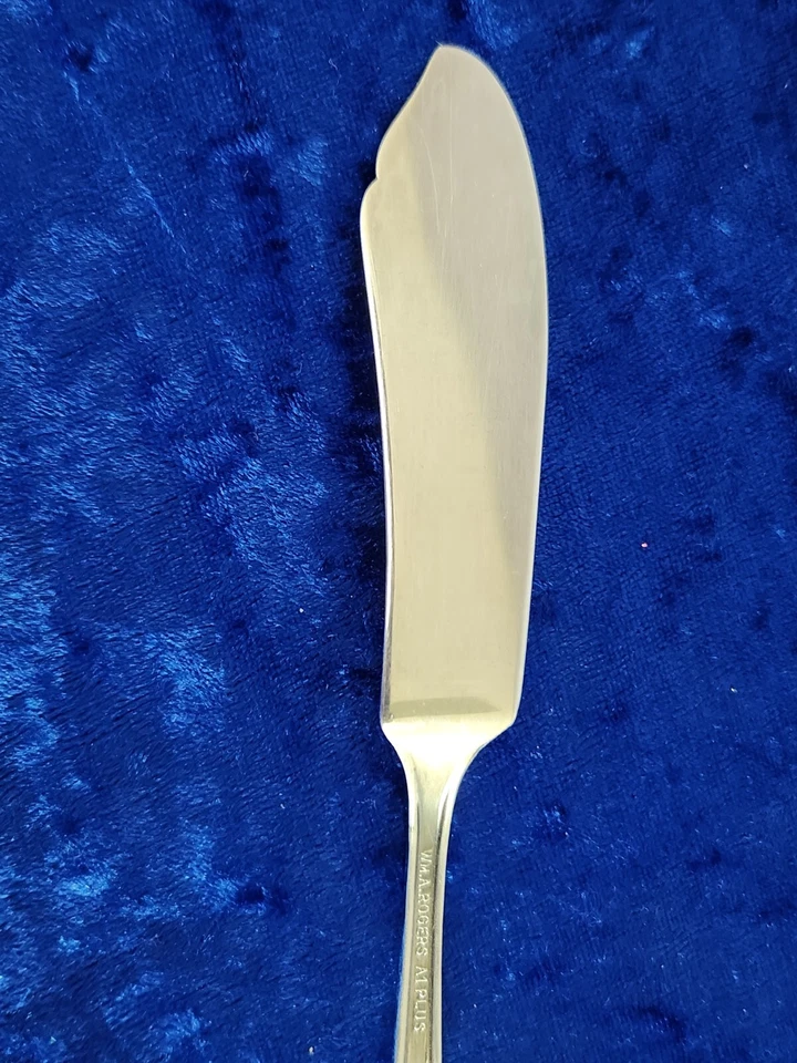 Cuchillo de mantequilla Wm A Rogers A1 Plus Oneida Meadowbrook plateado 1936 mango plano Foto 4 de 4