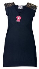 NWT Yoana Baraschi Original Knitwear Black Sequin Shoulder V-Neck Dress Size M