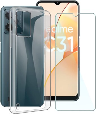 TRANSPARENT COVER + TEMPERED GLASS FILM FOR REALME C31 TPU CASE C 35