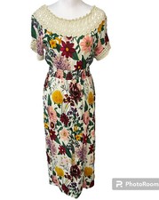 Philosophy Women Floral Maxi Dress Multi Color Lace Boat Neck Stretch Size S E1
