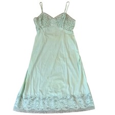 Vintage Vanity Fair Tricot Nylon Lace Slip Dress Size 34 Light Green