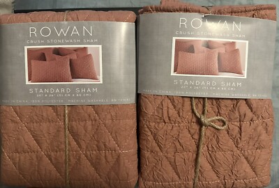 NWT Set (2) Rowan Quilt Crush Stonewash Standard Sham 20'' x 26'' Salmon Color
