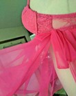 S Hot Pink Negligee Babydoll nightie sheer lace underwire chiffon sexy — photo 3