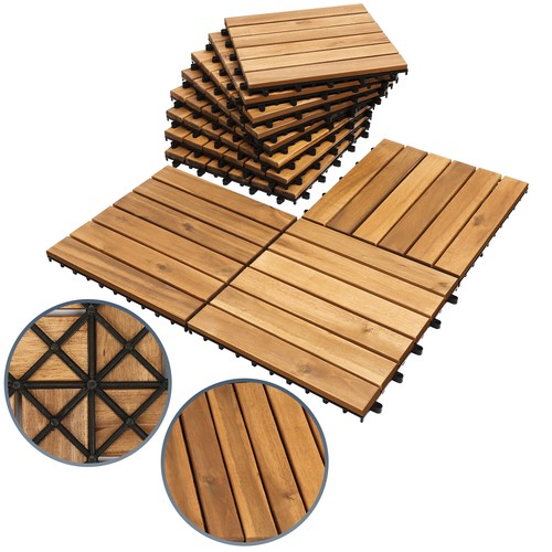 1m² Holzfliesen Terrassenfliesen Bodenfliesen Stecksystem Akazienholz 30x30cm - Bild 1 von 13