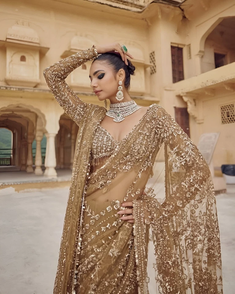 Nueva Blusa Sari India Bollywood Tradicional Mono Red Boda Fiesta Ropa Sari Foto 2 de 4