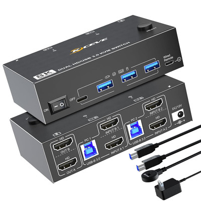 8K HDMI KVM Switch 2 Monitors 2 Computers Dual Monitor Support 8K@60Hz 4K@120Hz,