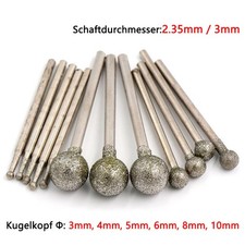 4mm-10mm Ball Diamant Fräser Schleifstift Schleifkopf Für Dremel Schaft 2.35/3mm