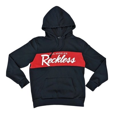 Men's Young & Reckless Hoodie Black & Red Pullover Vintage Fleece XL