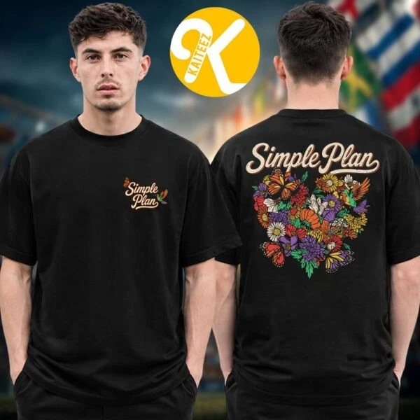 Simple Plan Merch The Bigger Than You Think Us Tour 2026 Flower Heart T-Shirt