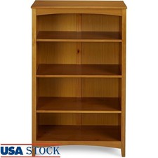 Adjustable 4 Shelf Pine Bookcase Wall Mount Sturdy Storage Unit Anti-Tip Kit New