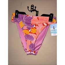 Roxy Womens Floral High Waisted Bikini Bottoms Purple Orange Retro Swim Medium