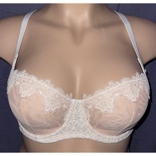 34DD WHITE TAN LACE VICTORIA'S SECRET DREAM ANGELS UNLINED BALCONETTE BRA