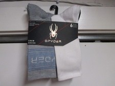 6 PAIRS OF SPYDER BRAND MENS CUSHIONED CREW LENGTH SOCKS 6-12 NWT 3 COLORS