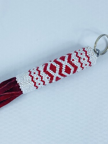 Vtg. Native American Artisan Beaded Leather Keychain 3.5”L Beads + 3”L Fringe - Picture 2 of 11