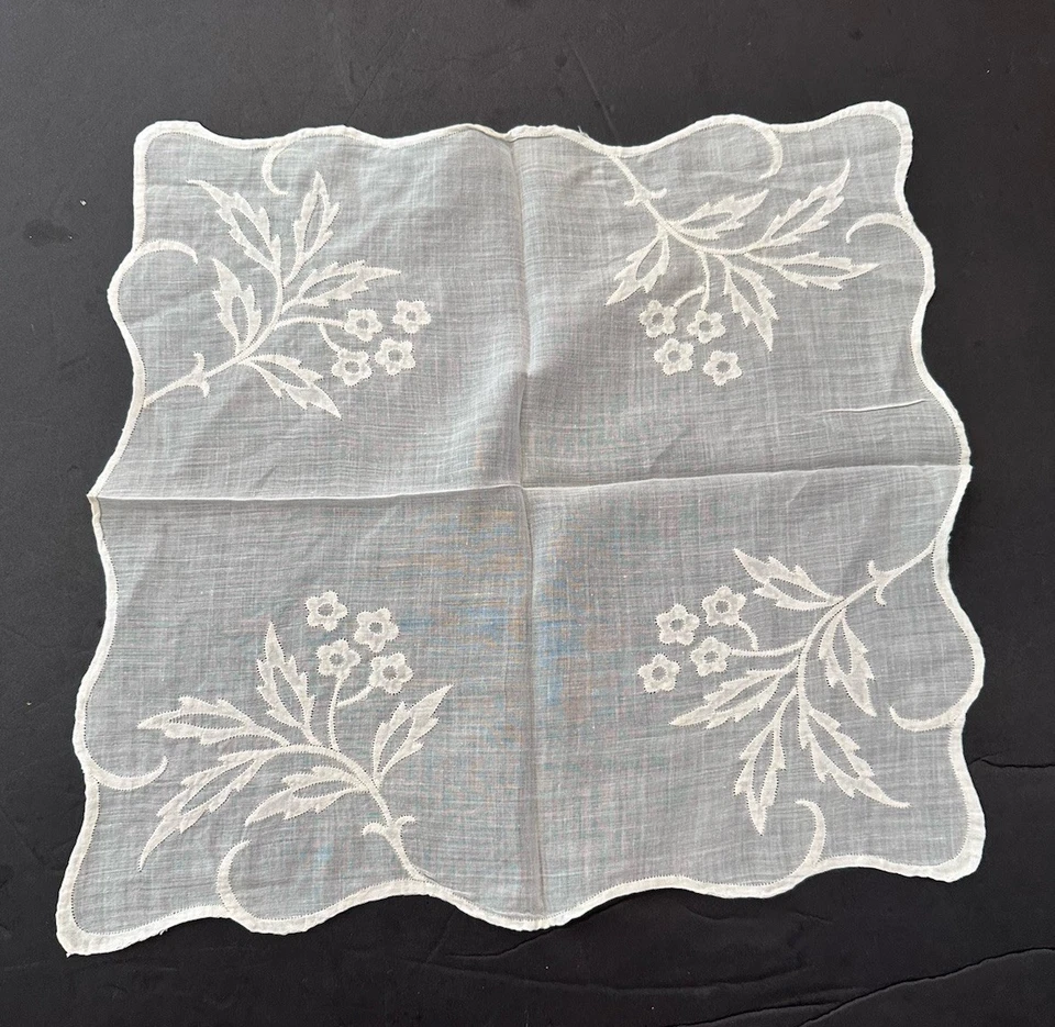 Vintage Handmade Madiera Appliqué Light Peach Pink Flowers Handkerchief 15” XL - Image 2 of 2