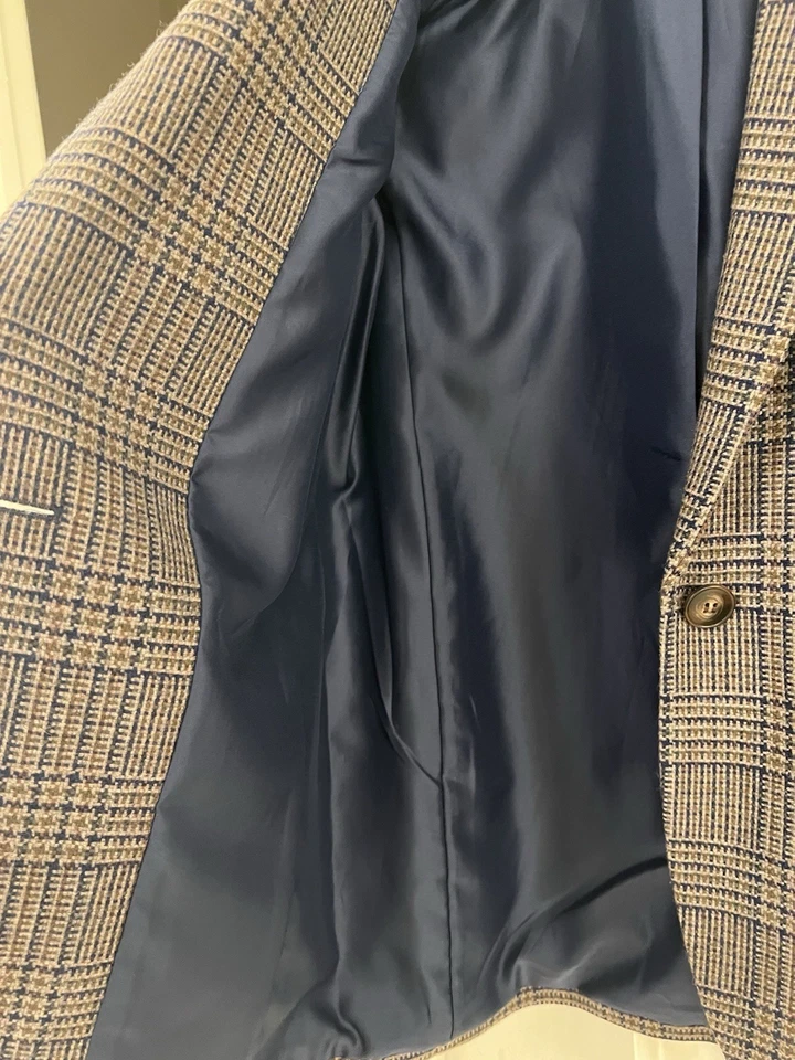 Madewell Navy/Tan Glen Plaid Single-Breasted Blazer Women Fall Workwear Size XS - Image 4 of 4