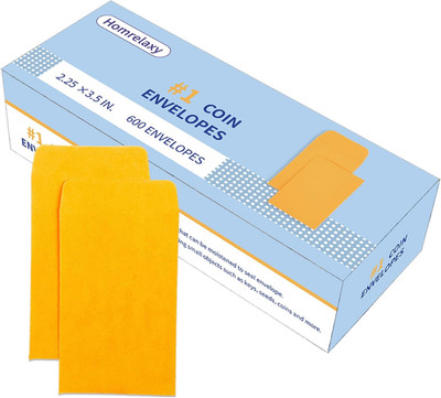 #1 600 Pcs Small Coin Envelopes 2.25'' X 3.5'' with Gummed Flap, Yellow Kraft Mini