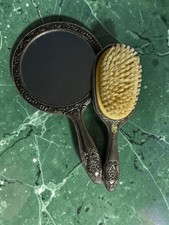 Vintage Silver Plated Dresser Set 2 Piece Vanity Mirror And Hair Brush, Heavy